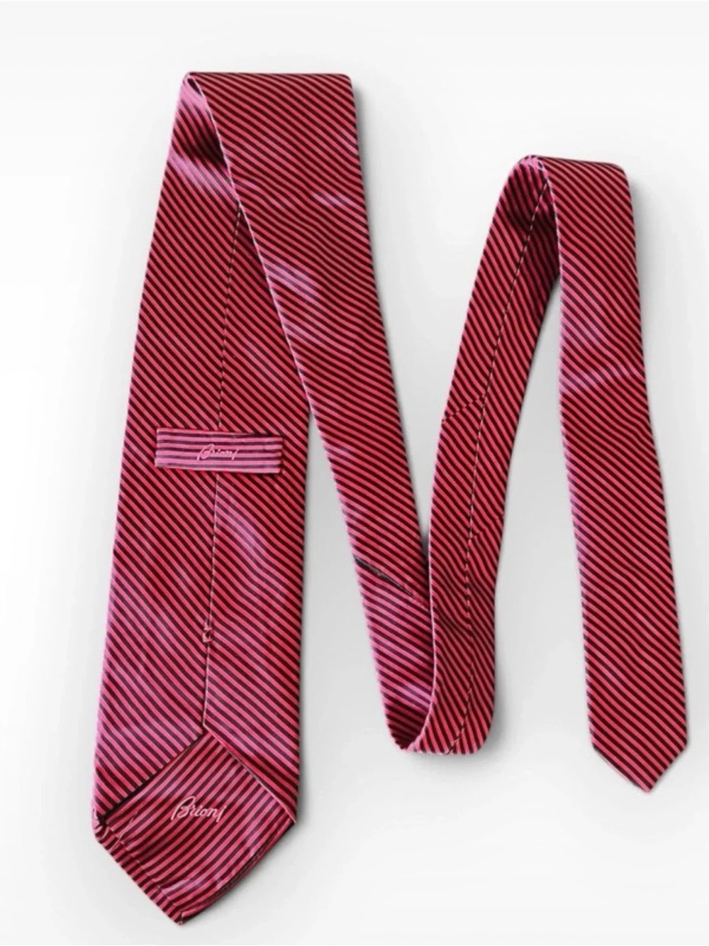 Brioni Red Black Striped Silk Tie Italy $310